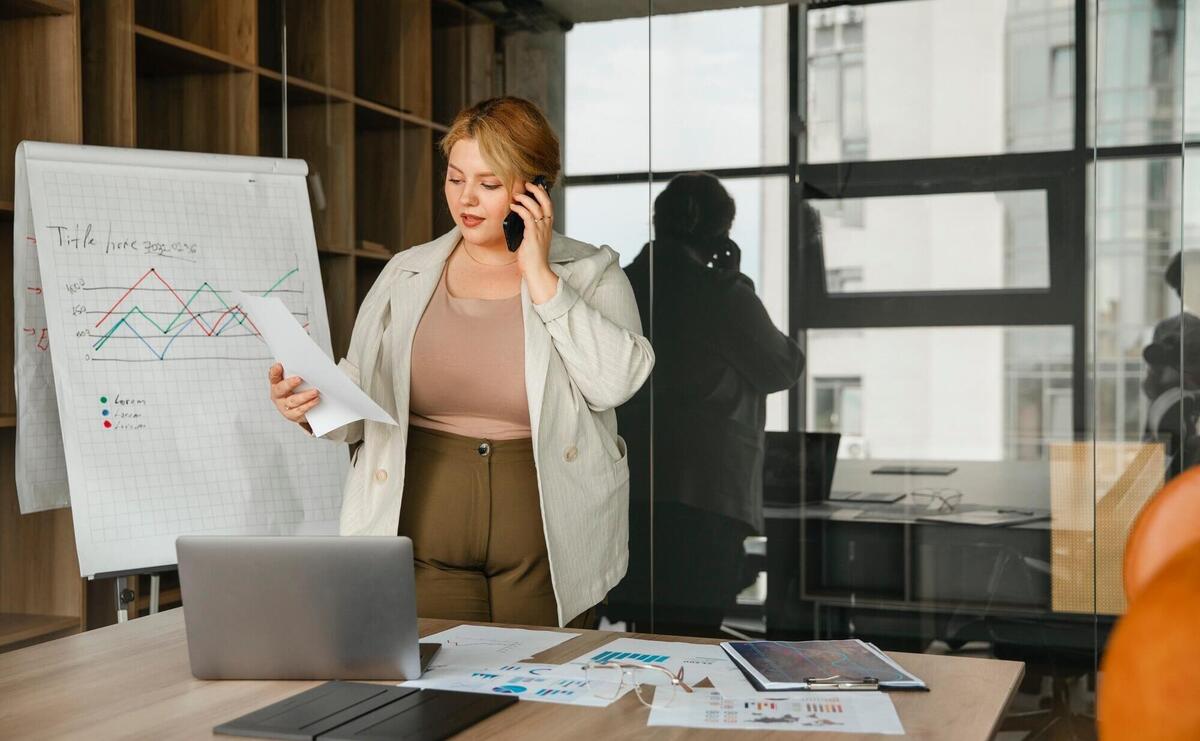 Plus-size woman working in a professional business office