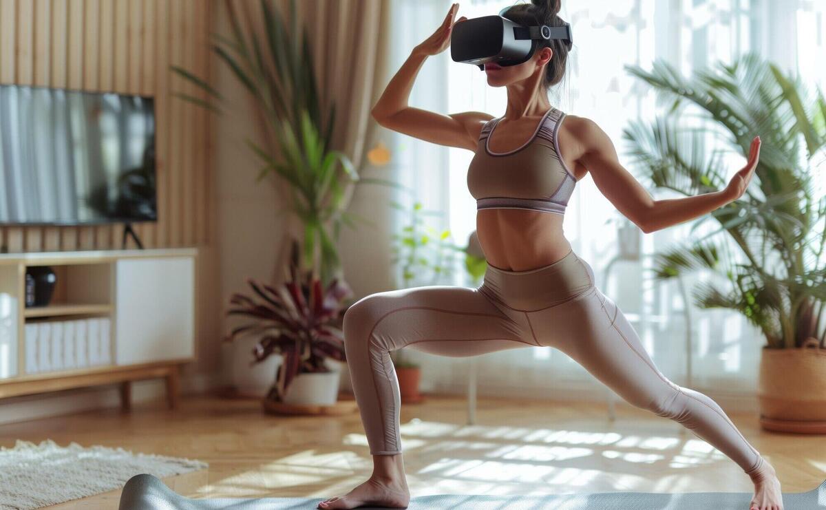 Adult doing fitness through virtual reality