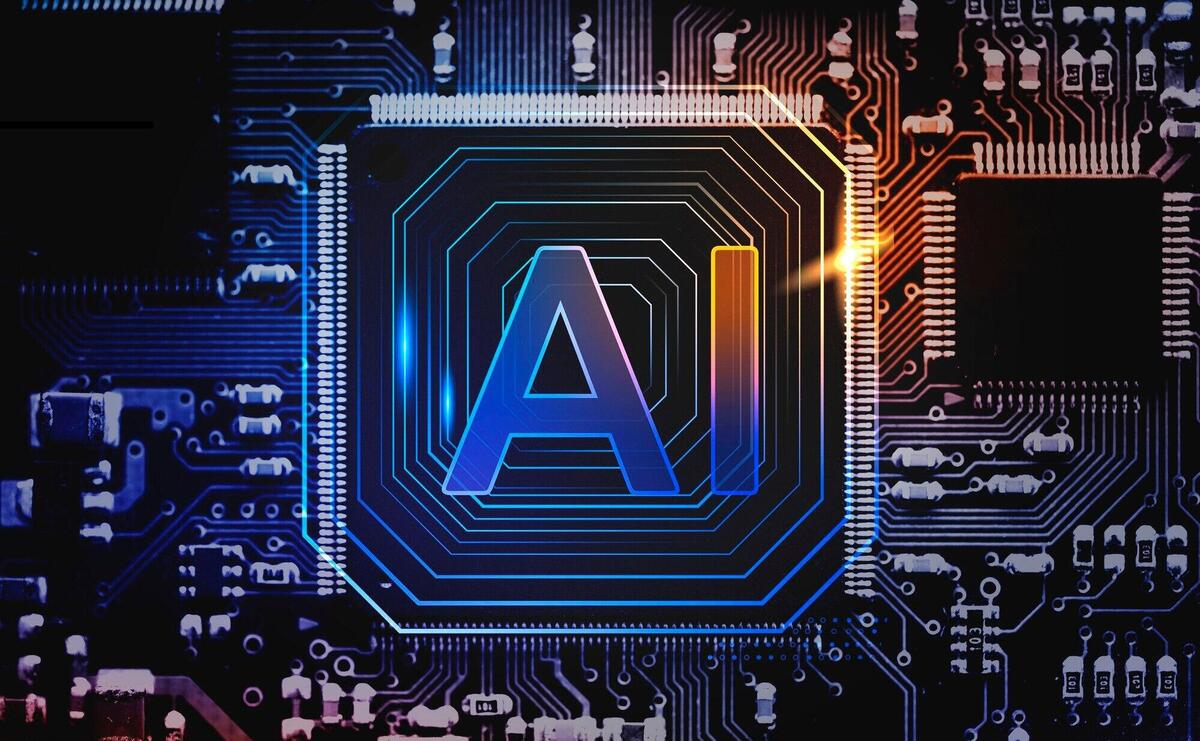 AI technology microchip background futuristic innovation technology remix