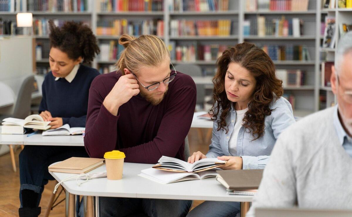 Close up people study at library