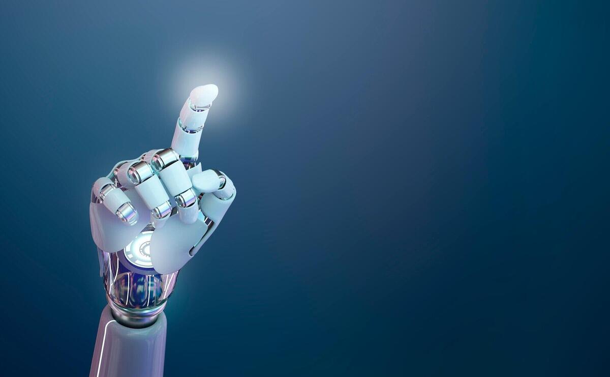 Cyborg hand 3D background, technology of artificial intelligence