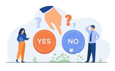 Thoughtful people making difficult choice between two options isolated flat illustration.