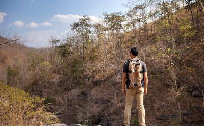 Hiker admiring landscape