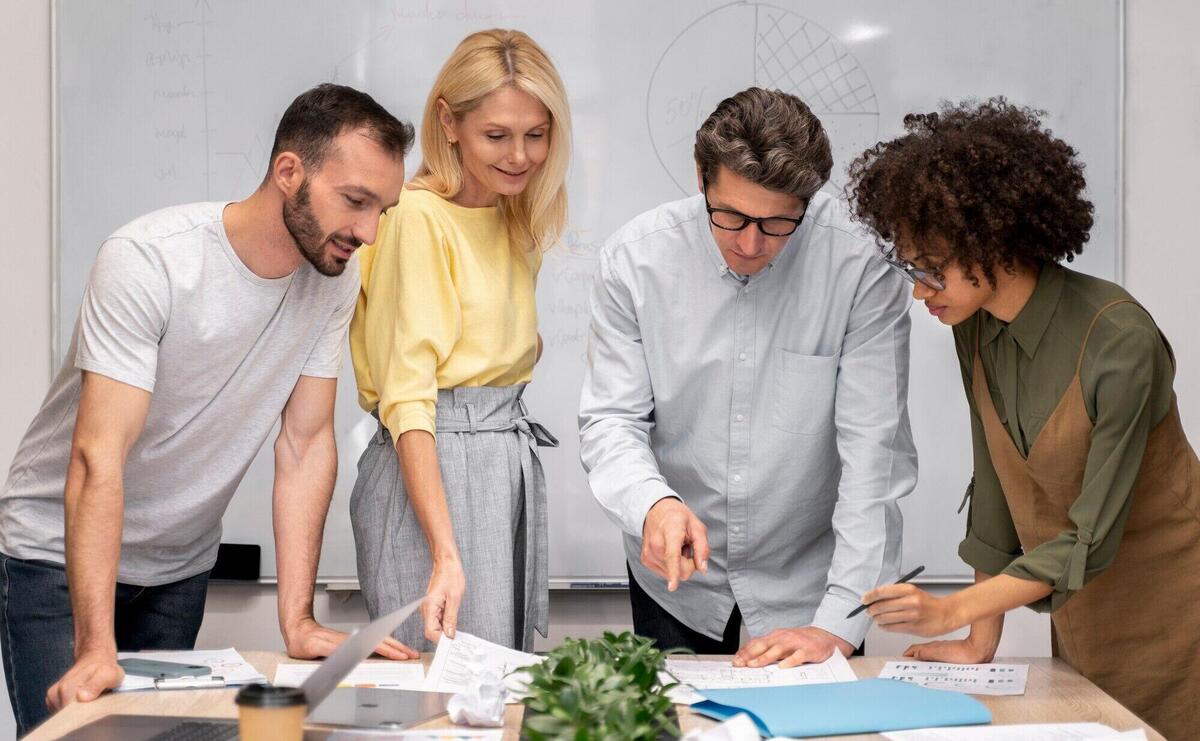 Close up on young business team working