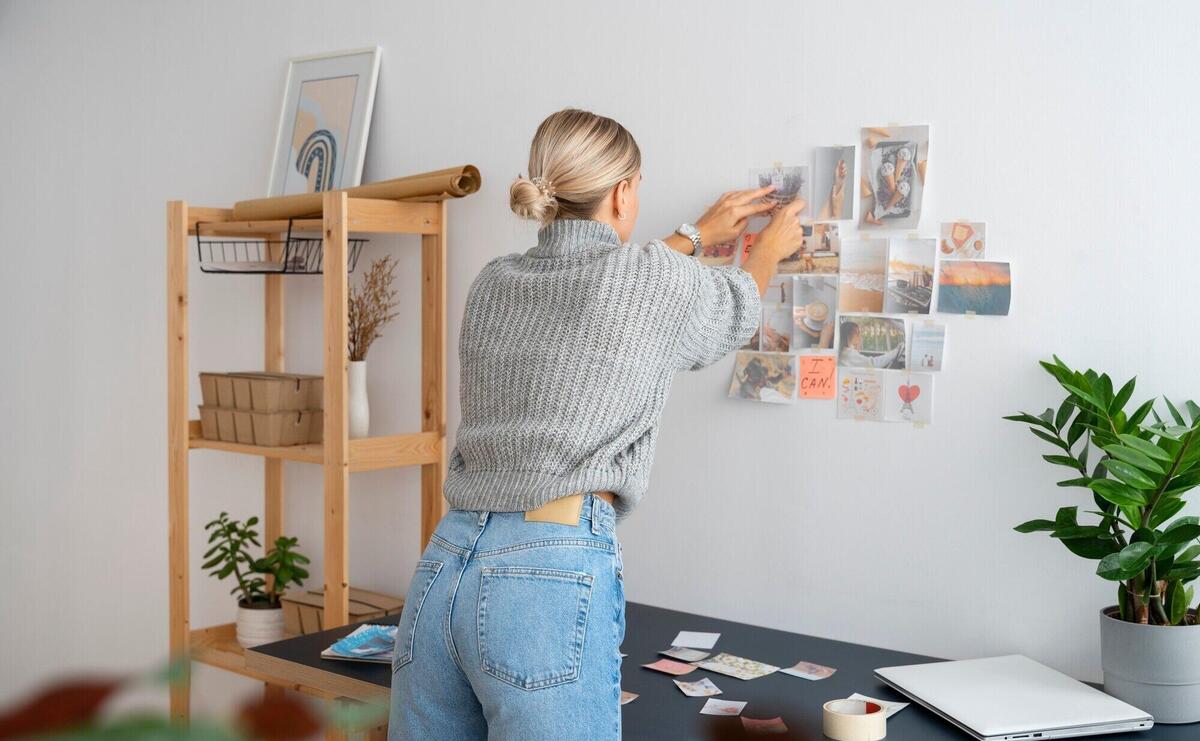 Side view woman creating vision board