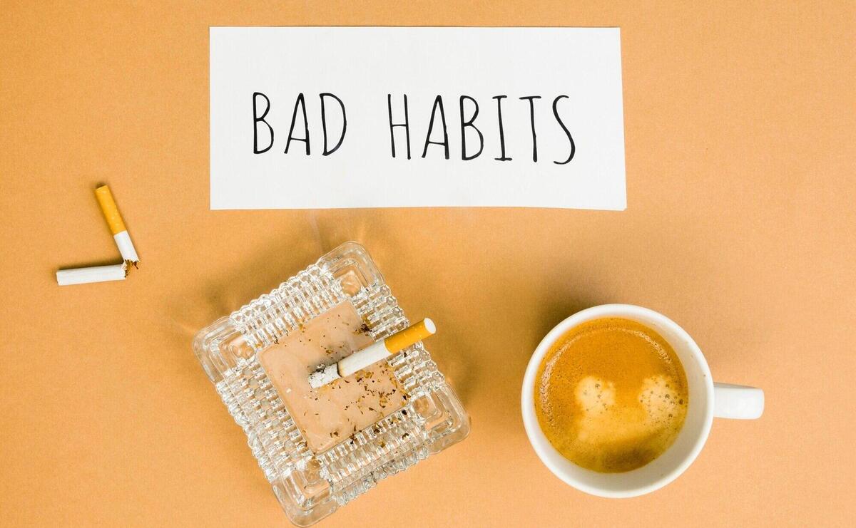 Flat lay of bad habit morning concept