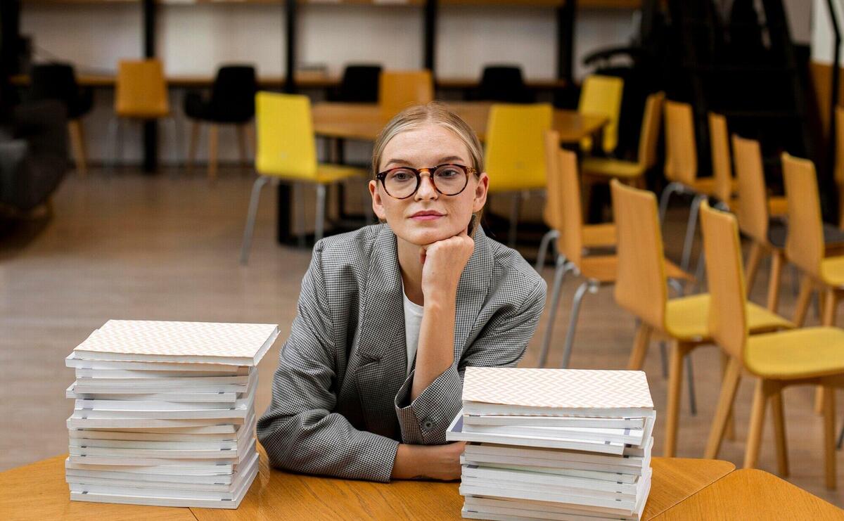 Pretty young girl posing at the library